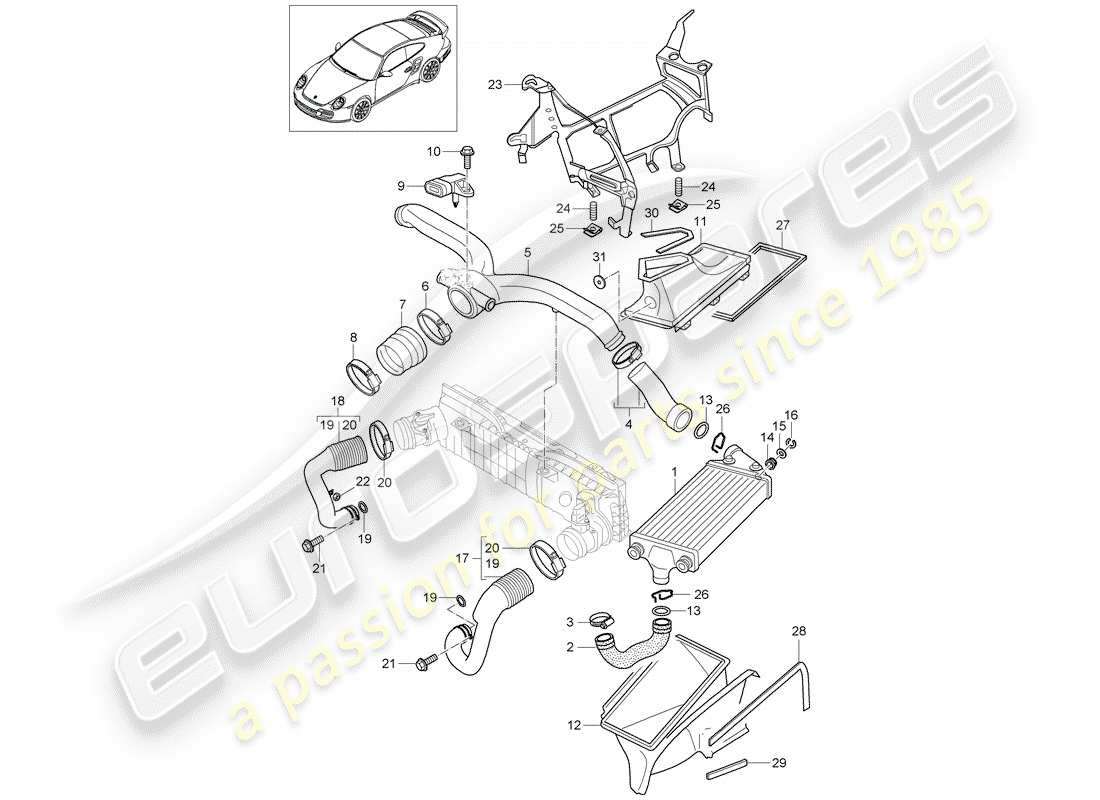 porsche 2013 (997-2 turbo / gt2 rs) turbocharging parts diagram