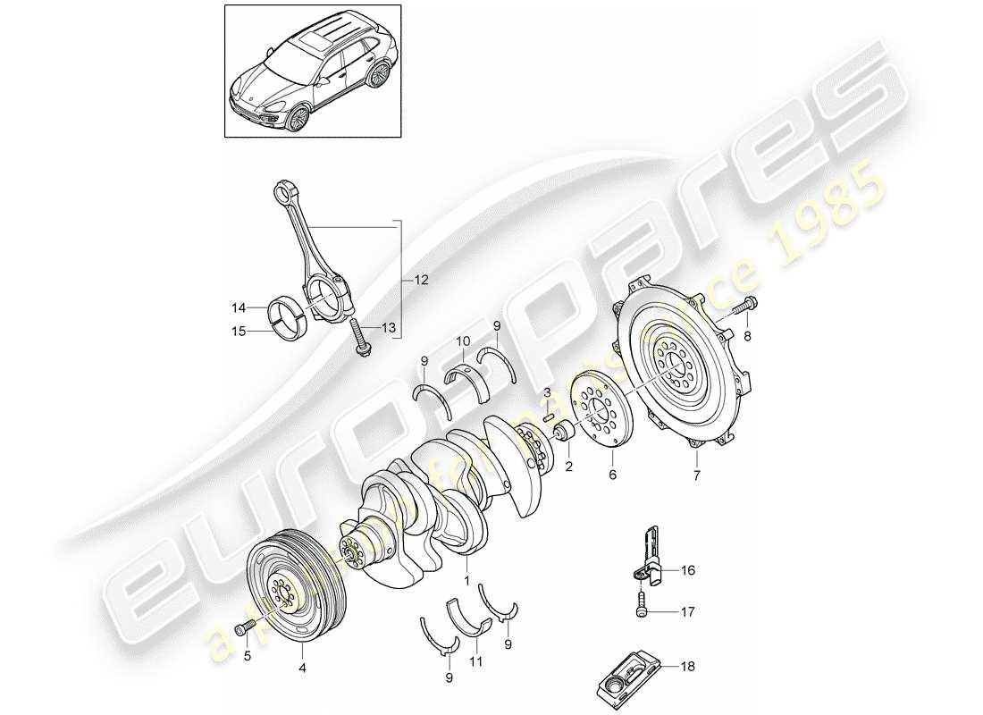 porsche 2013 (cayenne e2 92a) crankshaft conrod part diagram