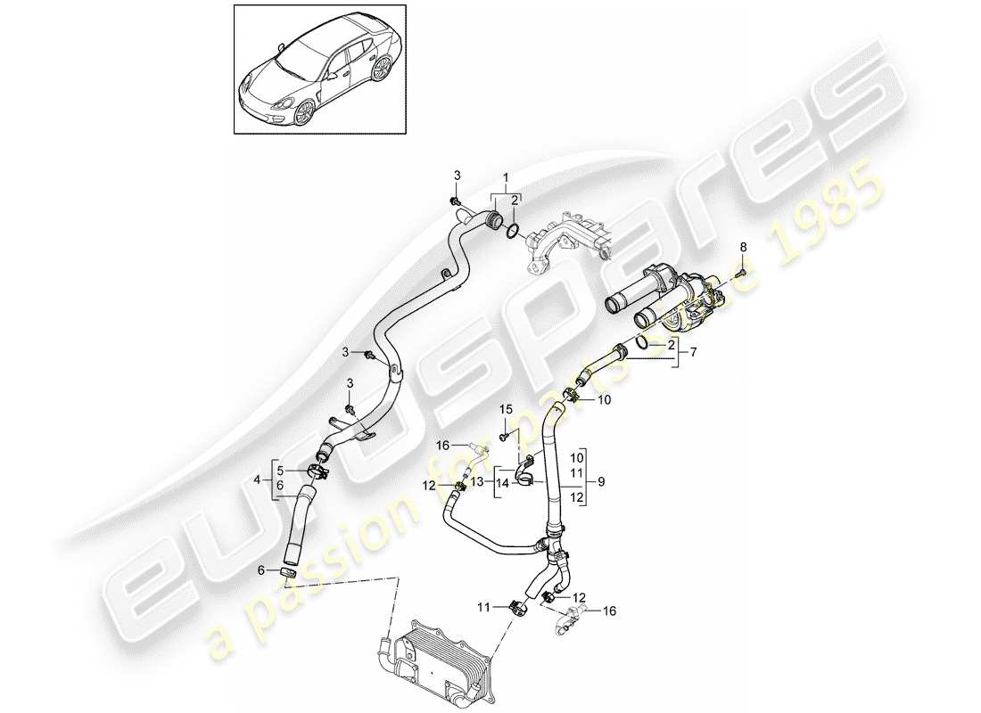 porsche 2013 (panamera 970) coolant cooling system 2 part diagram