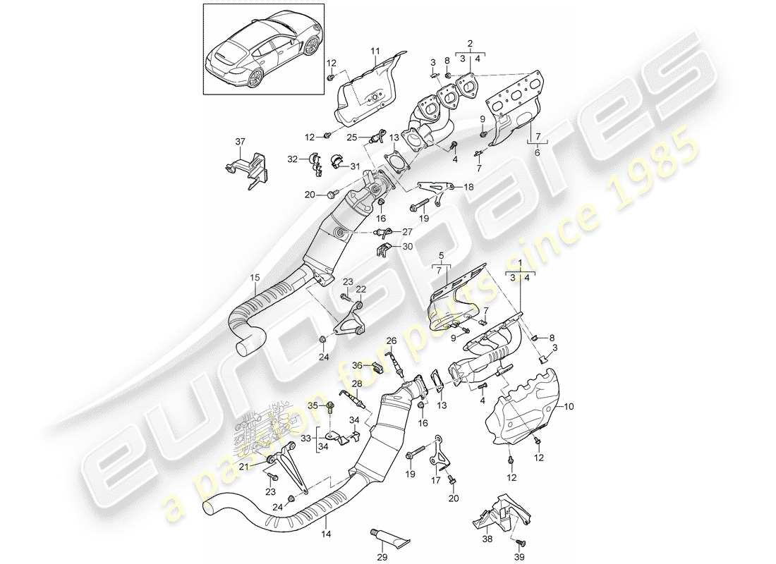 porsche 2014 (panamera 970) exhaust system exhaust manifolds catalytic converter lambda probe part diagram