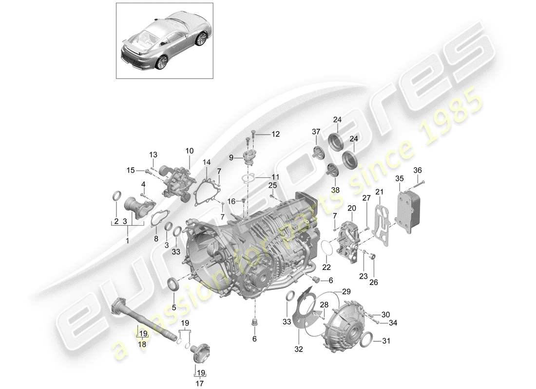 porsche 991r/gt3/rs (2019) manual gearbox part diagram