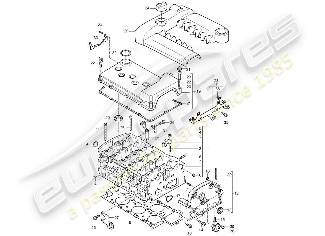 porsche 2003 (cayenne e1 9pa) cylinder head cylinder head cover engine cover d - mj 2004>> parts diagram