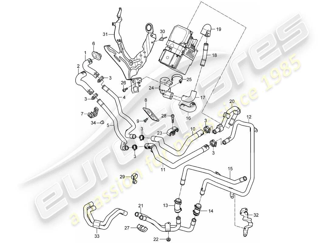 porsche 2007 (cayenne e1 9pa) heater supply pipe return line for diesel part diagram
