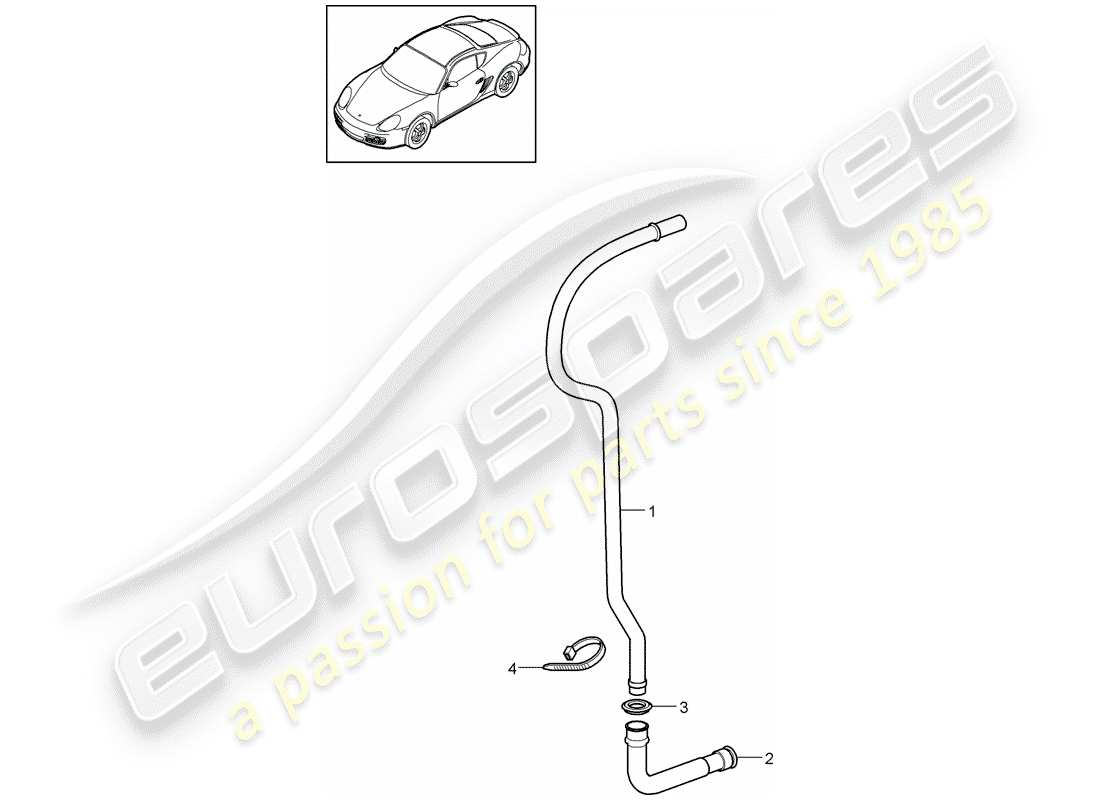 porsche 2010 (987 cayman) water drain pipe for attachment to: air distribution housing part diagram