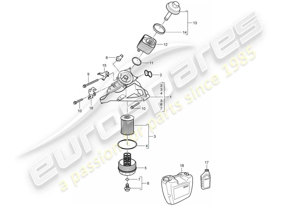 porsche 2007 (cayenne e1 9pa) oil filter console oil cooler part diagram