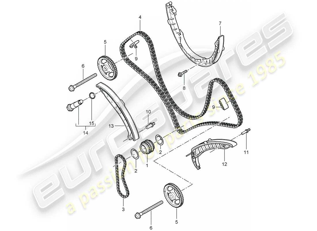 porsche 2007 (cayenne e1 9pa) timing chain slide rail chain tensioner part diagram