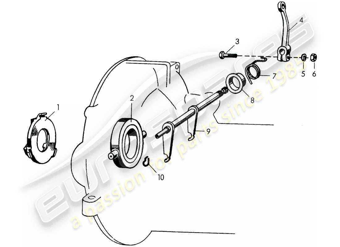 porsche 1957 (356/356a) clutch release - for - transmission case - divided part diagram