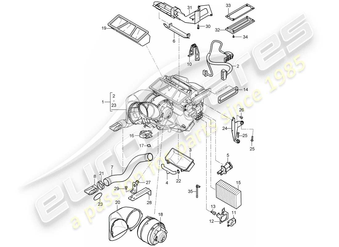 porsche 2006 (carrera gt) heater - air conditioner - single parts part diagram