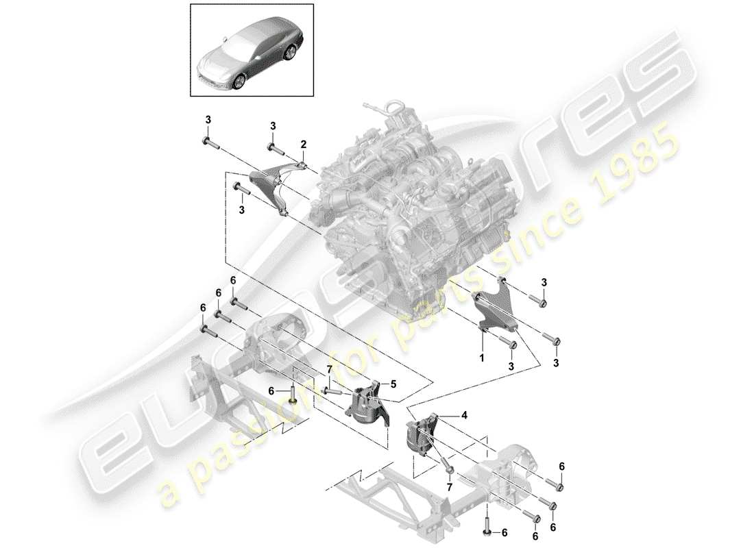 porsche 2019 (panamera 971-1) engine lifting tackle console for engine mounting engine mounting part diagram