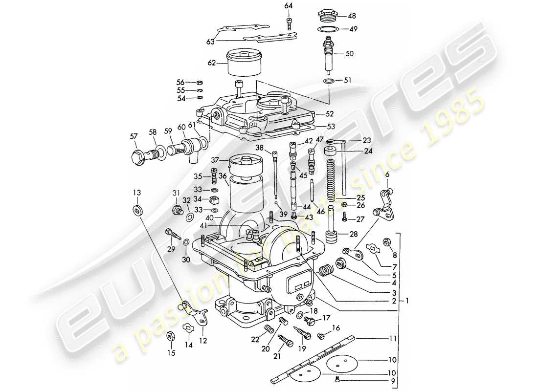 porsche 1964 (356b/356c) single parts - for - carburetor - weber 40 dcm 2 part diagram