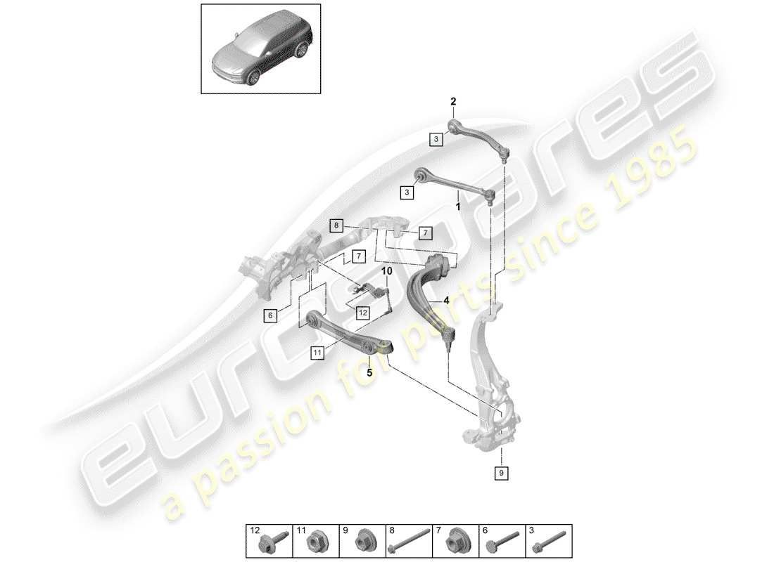porsche 2018 (cayenne e3 9ya/9yb) wishbone front axle parts diagram
