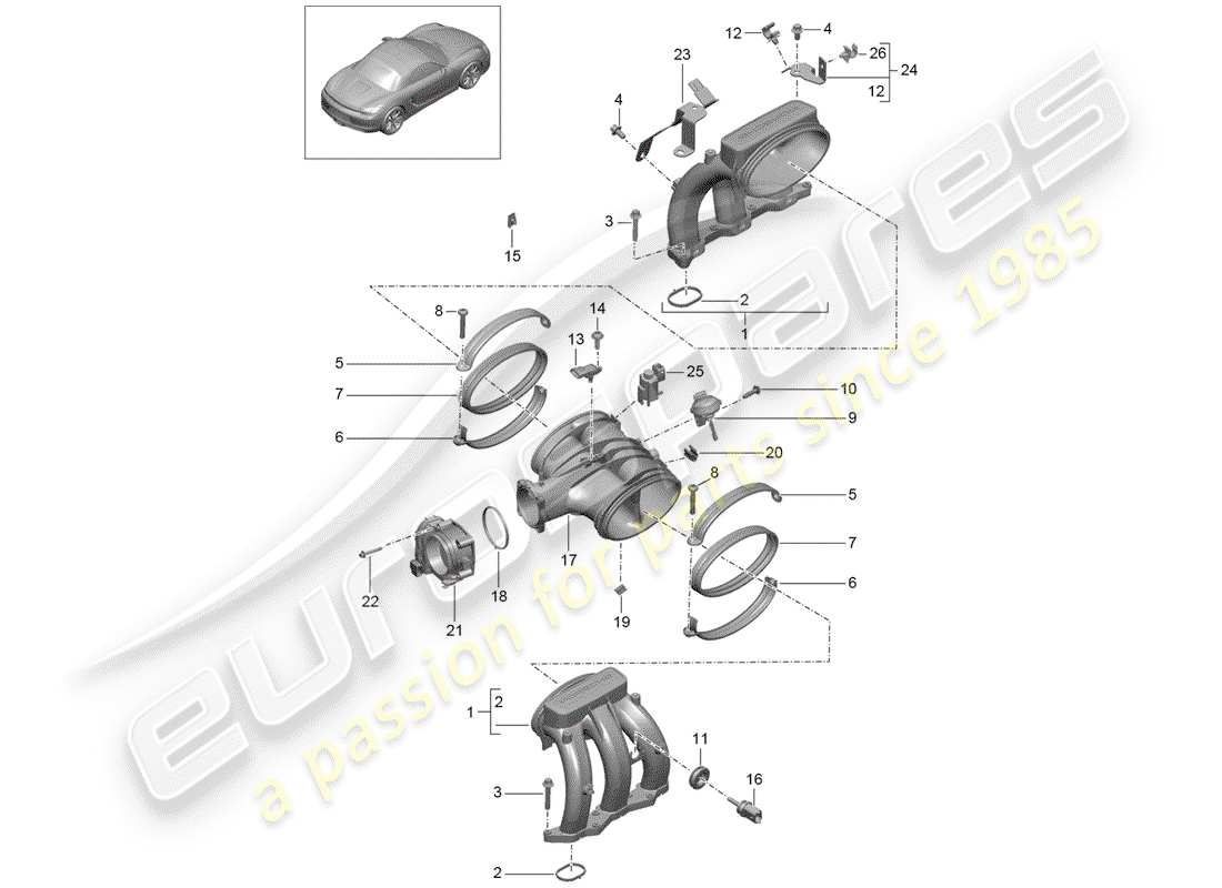 porsche 2014 (981 boxster) intake air distributor throttle valve adapter parts diagram