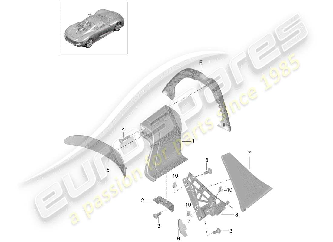 porsche 2015 (918 spyder) roll bar parts diagram