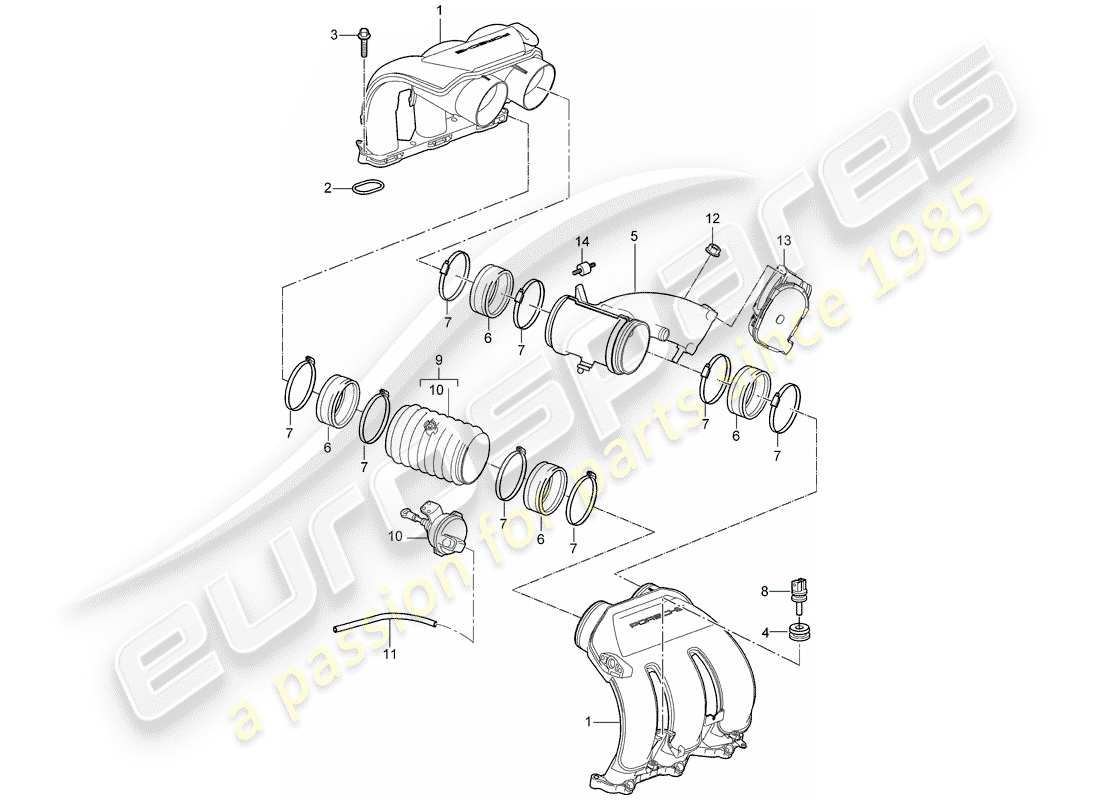 porsche 2006 (987 cayman) intake air distributor part diagram