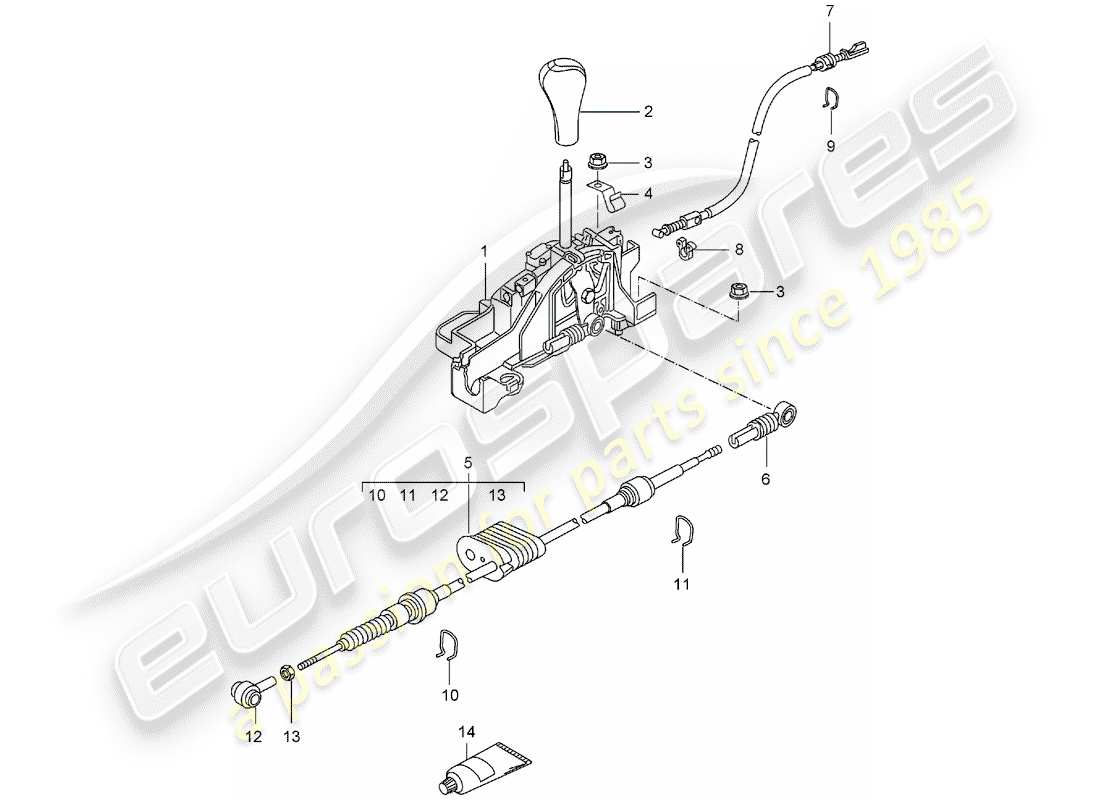 porsche 996 (1999) selector lever - tiptronic parts diagram