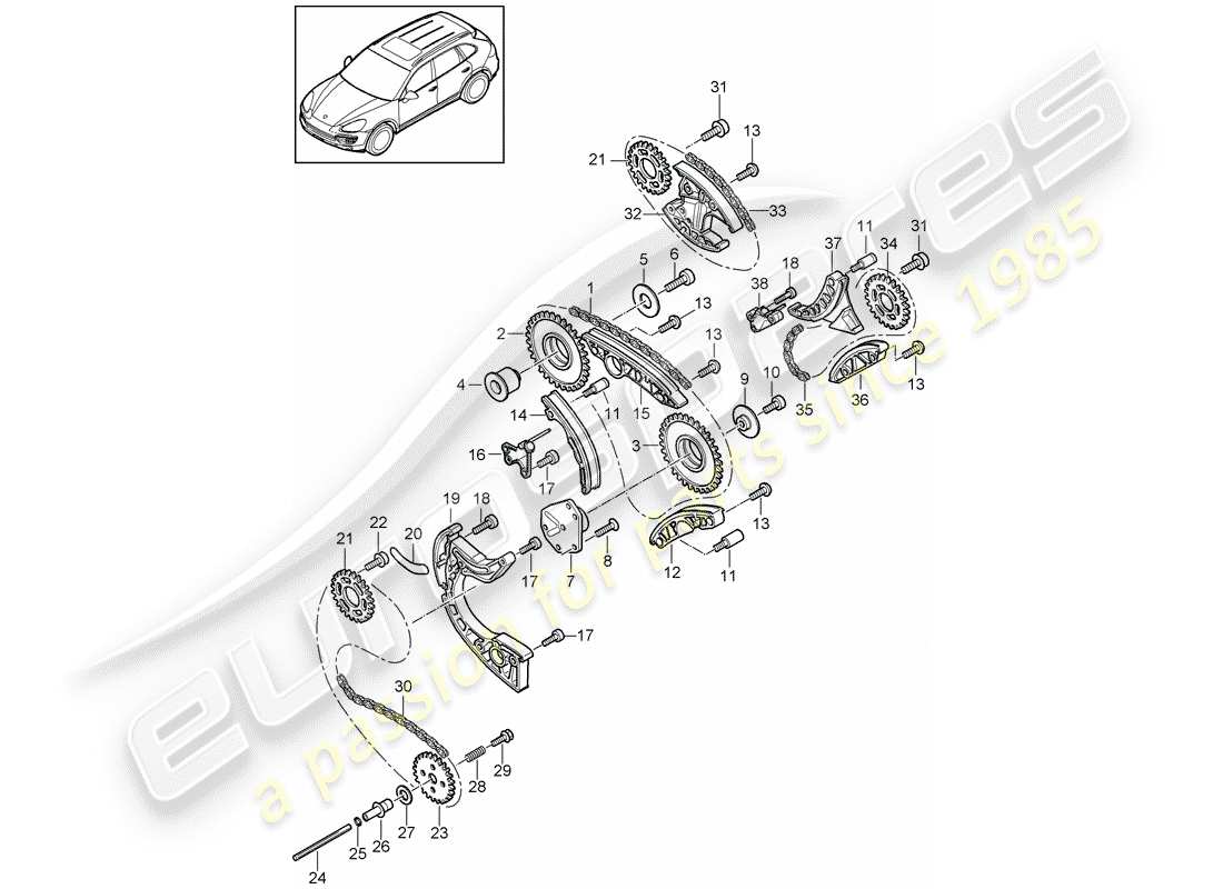 porsche 2012 (cayenne e2 92a) timing chain slide rail chain tensioner part diagram