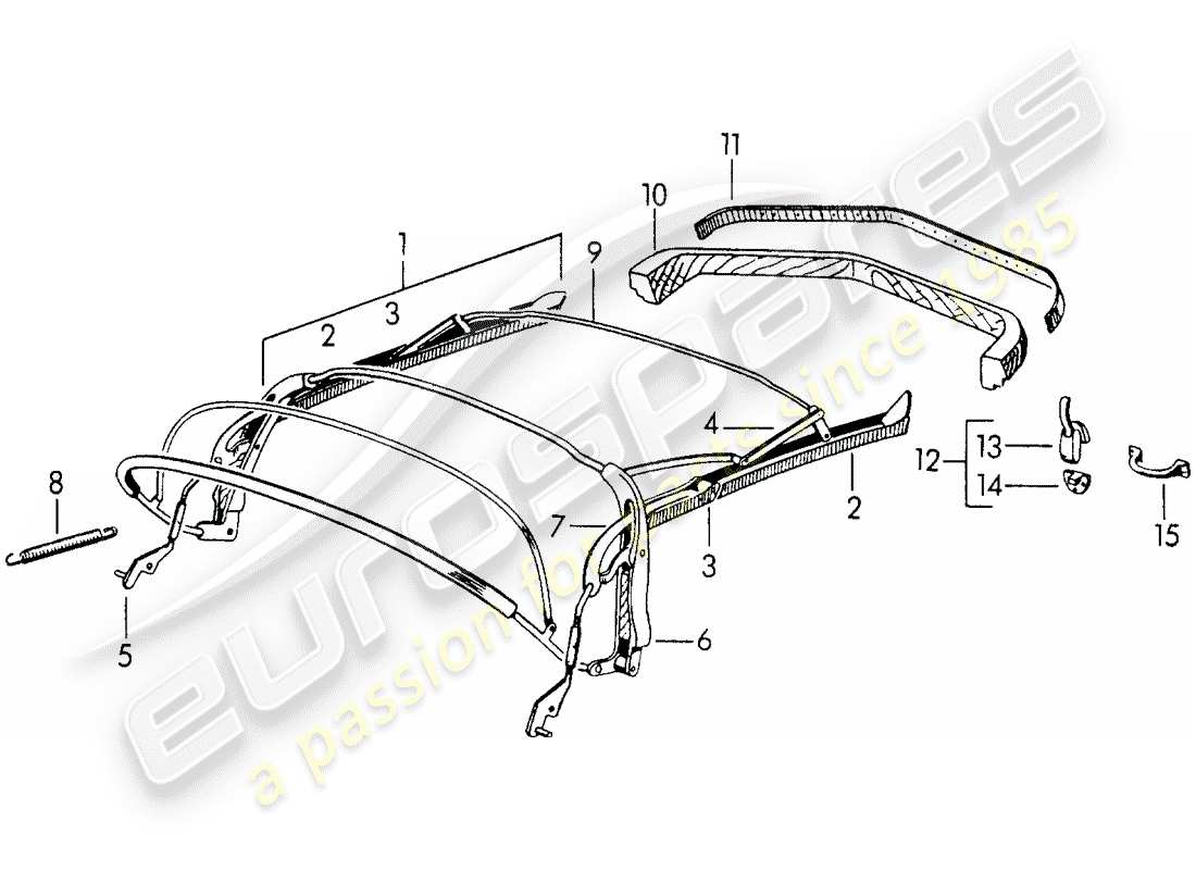 porsche 1950 (356/356a) top frame part diagram