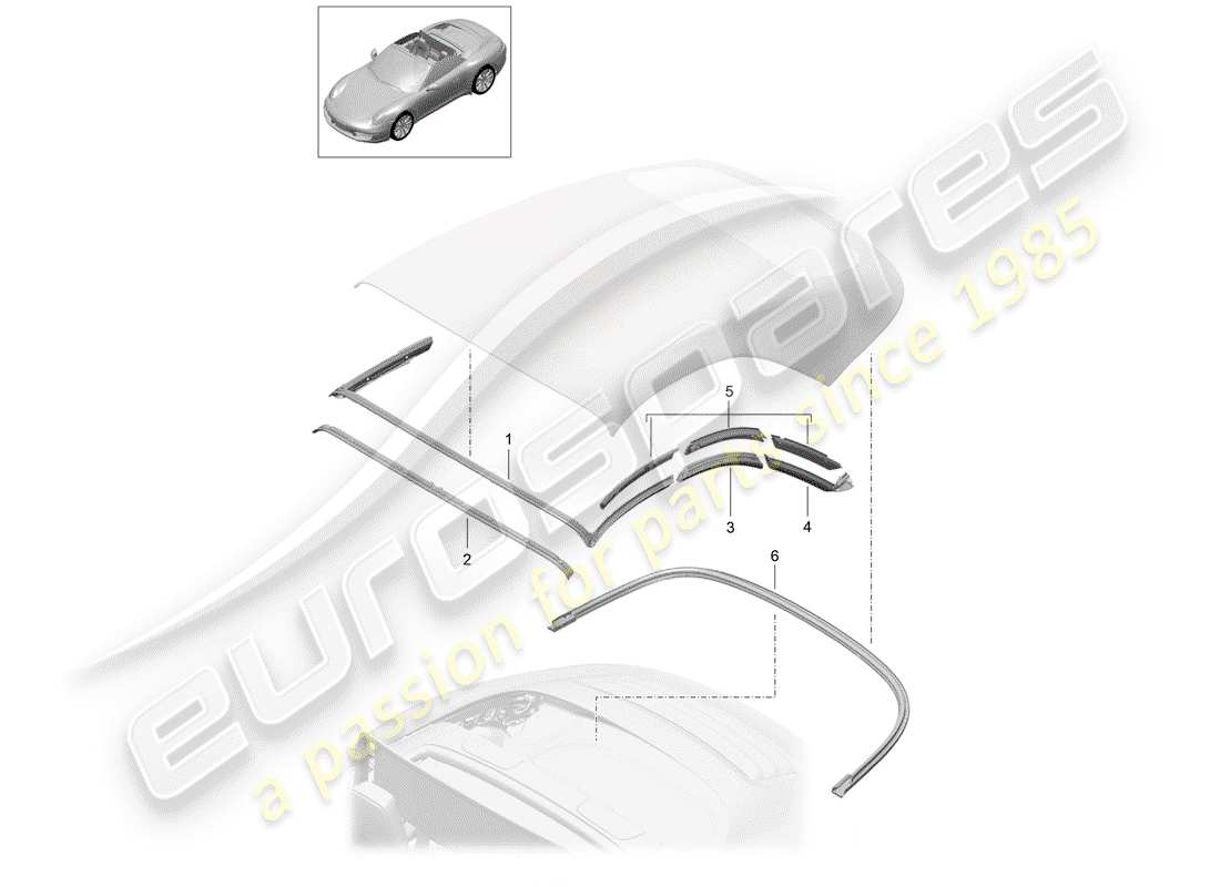 porsche 2014 (991-1) convertible top seal parts diagram