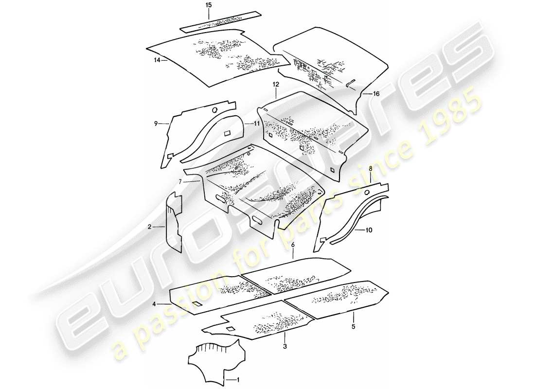 porsche 1988 (911) body shell - sound absorbers part diagram