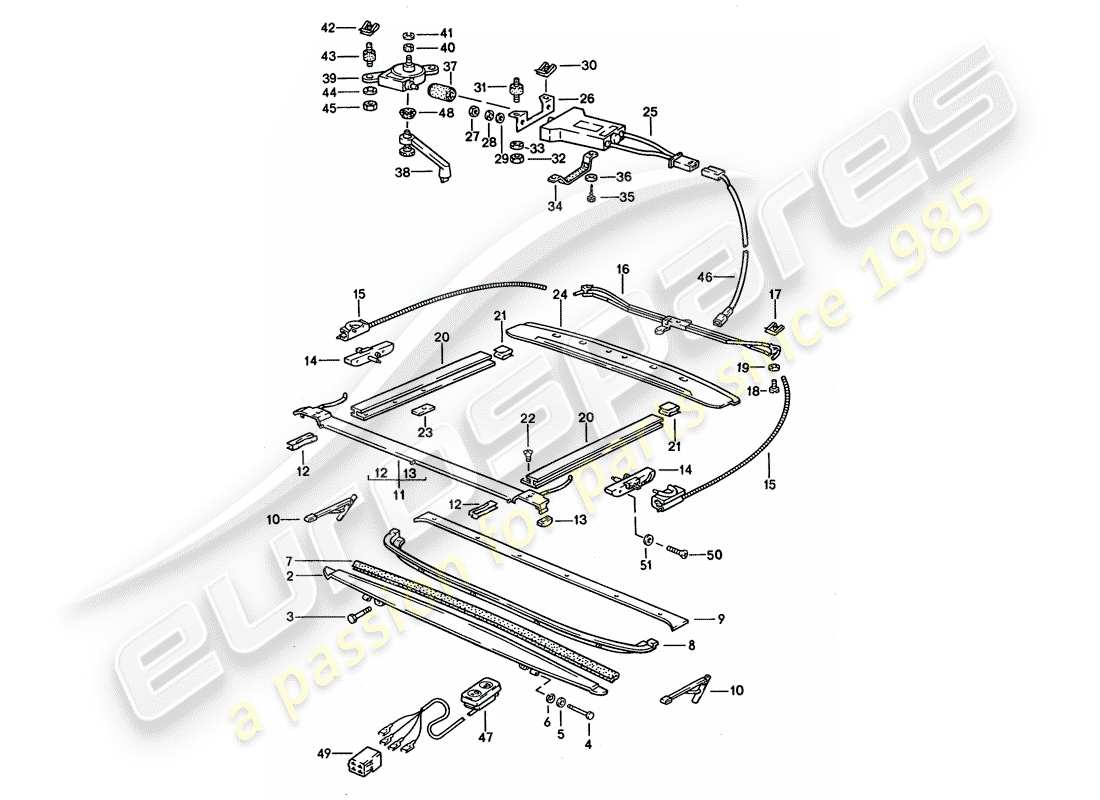 porsche 1995 (928) sunroof - installation parts - and - electric drive parts diagram