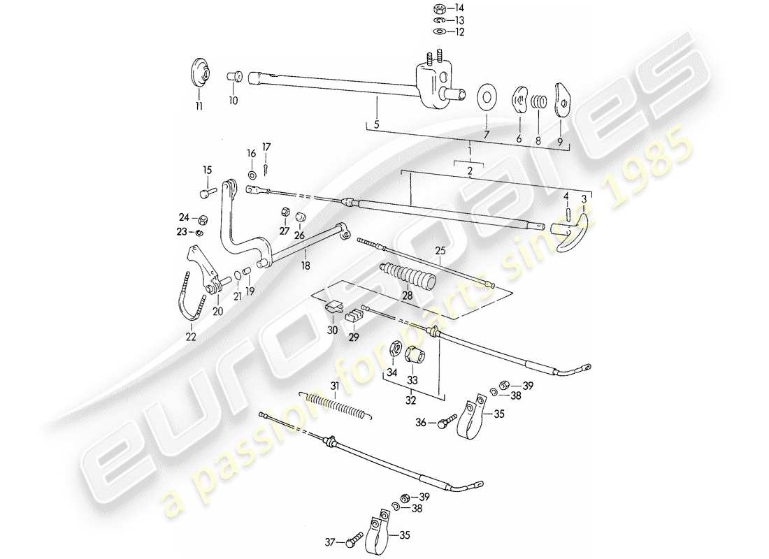 porsche 1959 (356/356a) handbrake part diagram