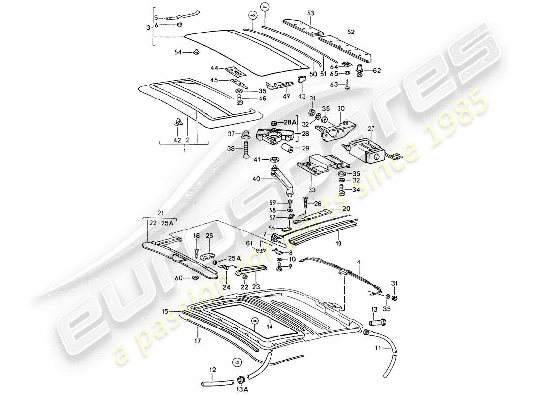 porsche 1992 (964) sunroof parts diagram