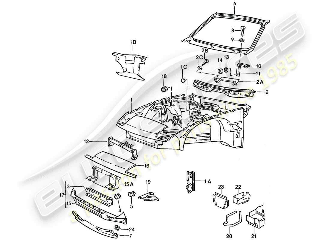 porsche 1986 (924s) body front section parts diagram