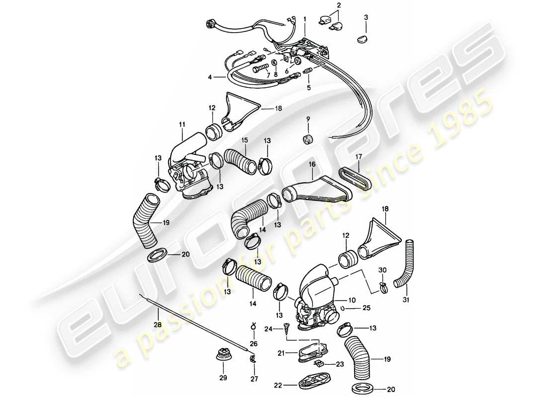 porsche 1985 (911) ventilation - heating system 2 part diagram