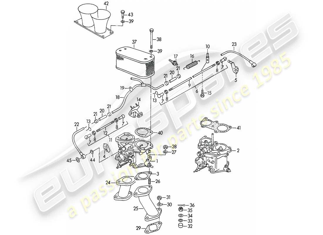 porsche 356/356a (1955) carburetor - solex 40 p ii - solex 40 p ii-4 - and - fuel supply line - m 90 501 >> 91 000 part diagram