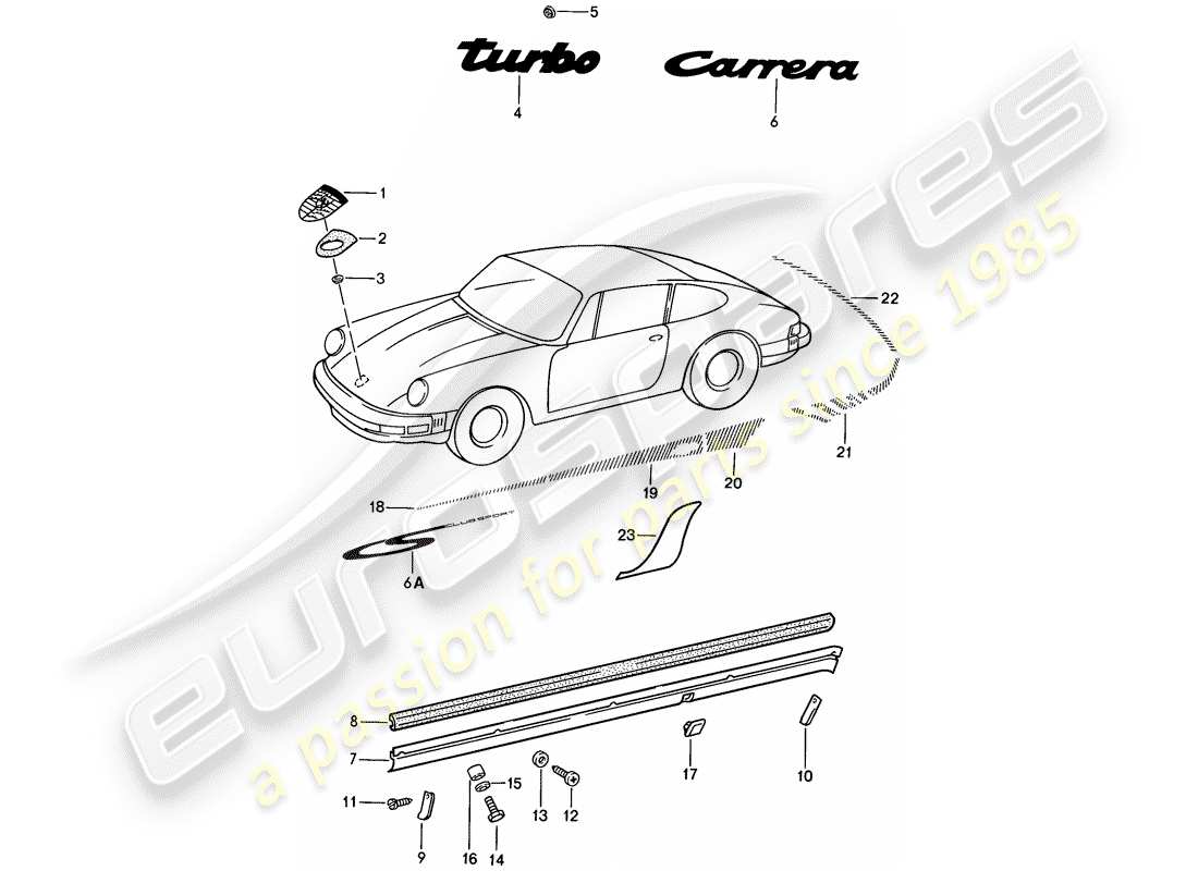 porsche 1988 (911) decorative fittings part diagram