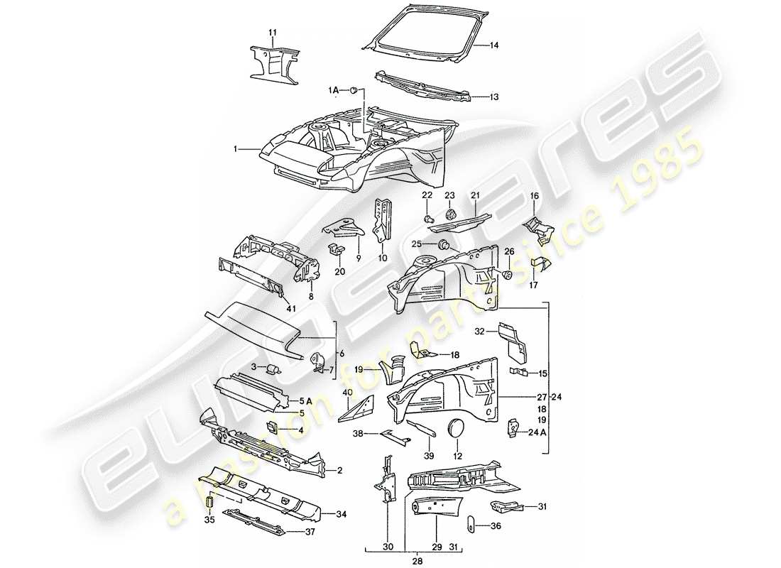 porsche 1989 (944) body front section parts diagram