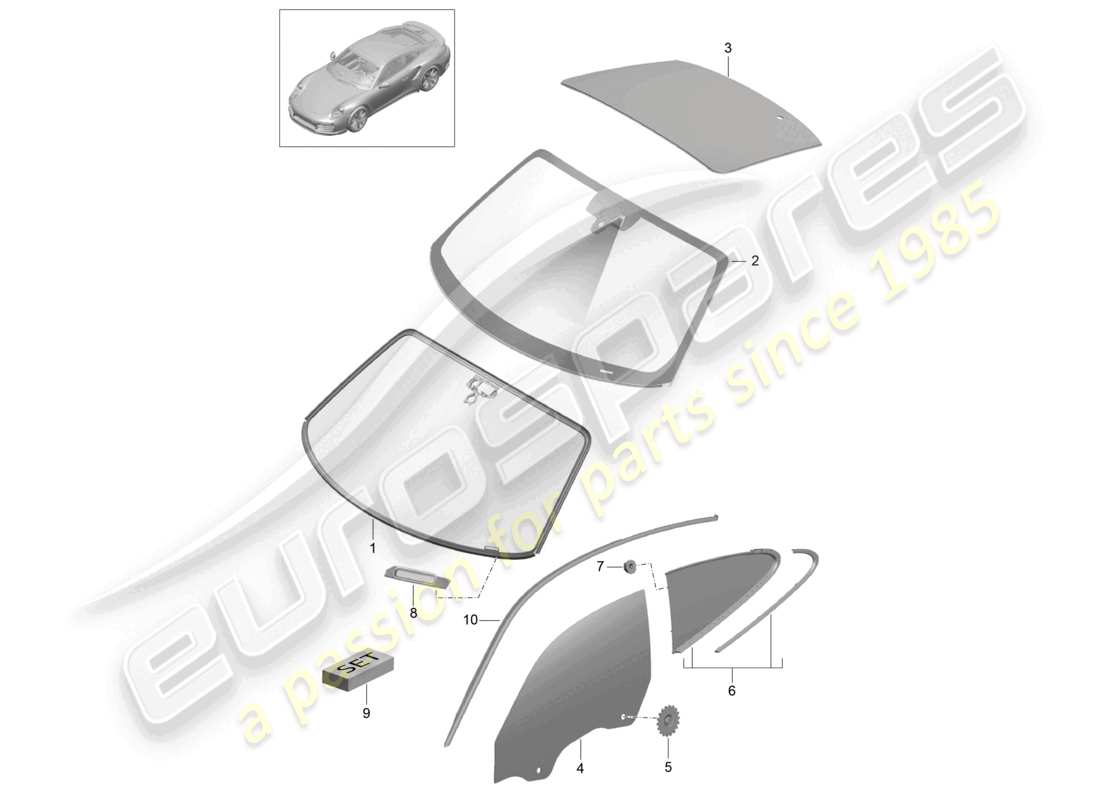 porsche 2014 (991-1 turbo) windscreen side window d - mj 2017>> part diagram