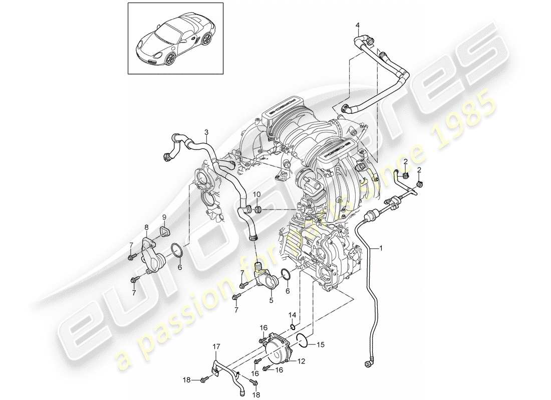 porsche 2012 (987 boxster) crankcase housing ventilation tank ventilation vacuum pump parts diagram