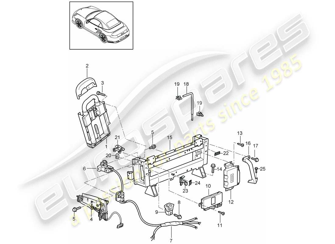 porsche 2013 (997-2 turbo / gt2 rs) roll bar parts diagram