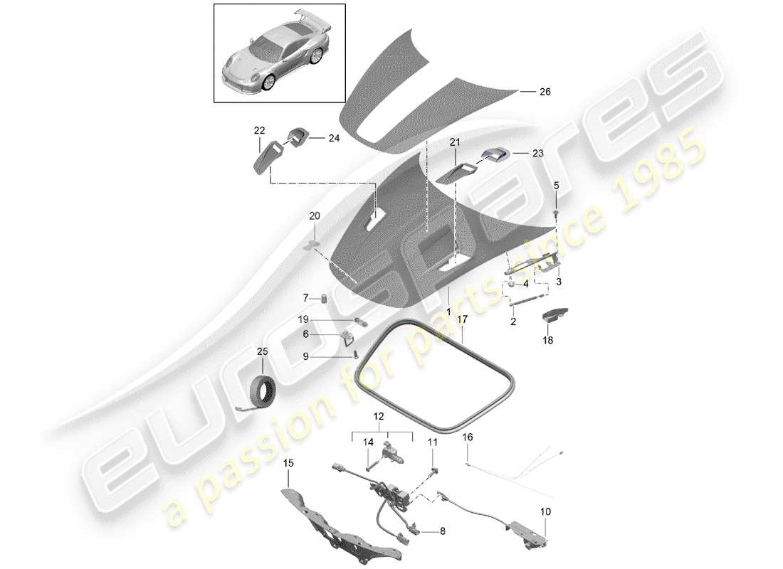 porsche 2015 (991-1 turbo) bonnet front part diagram