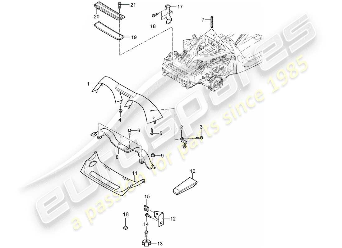 porsche 2004 (carrera gt) rear end - accessories parts diagram