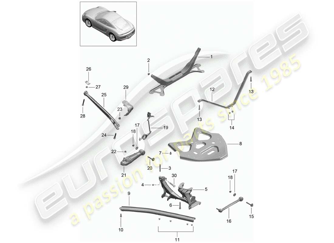 porsche 2016 (981 cayman) rear axle side part carrier guide part diagram