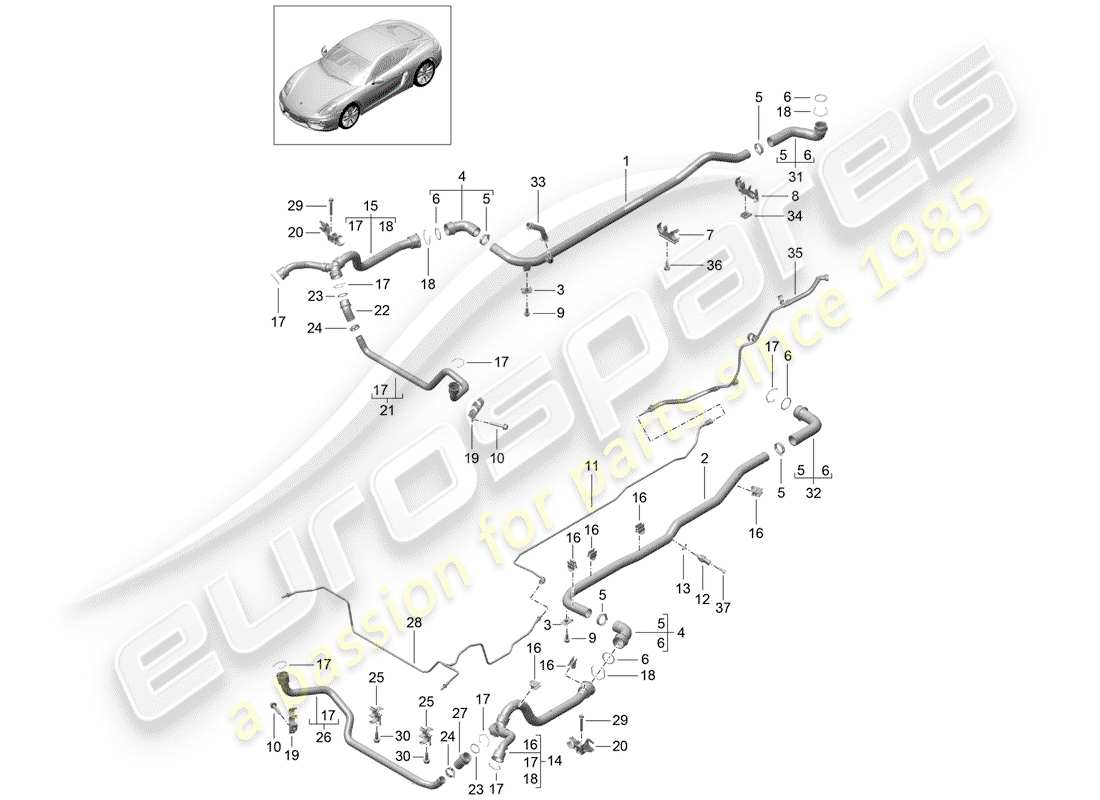 porsche 2016 (981 cayman) coolant cooling system 1 part diagram