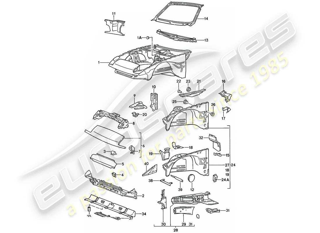 porsche 1987 (944) body front section parts diagram