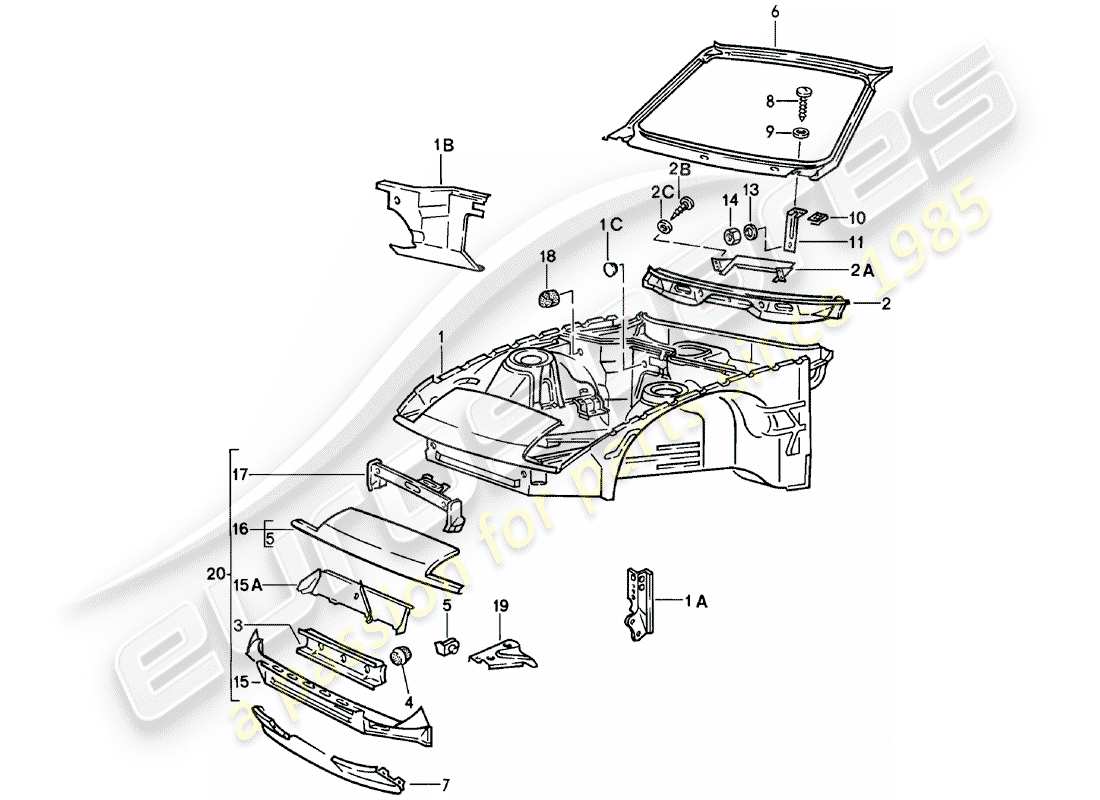 porsche 1985 (924) front part parts diagram