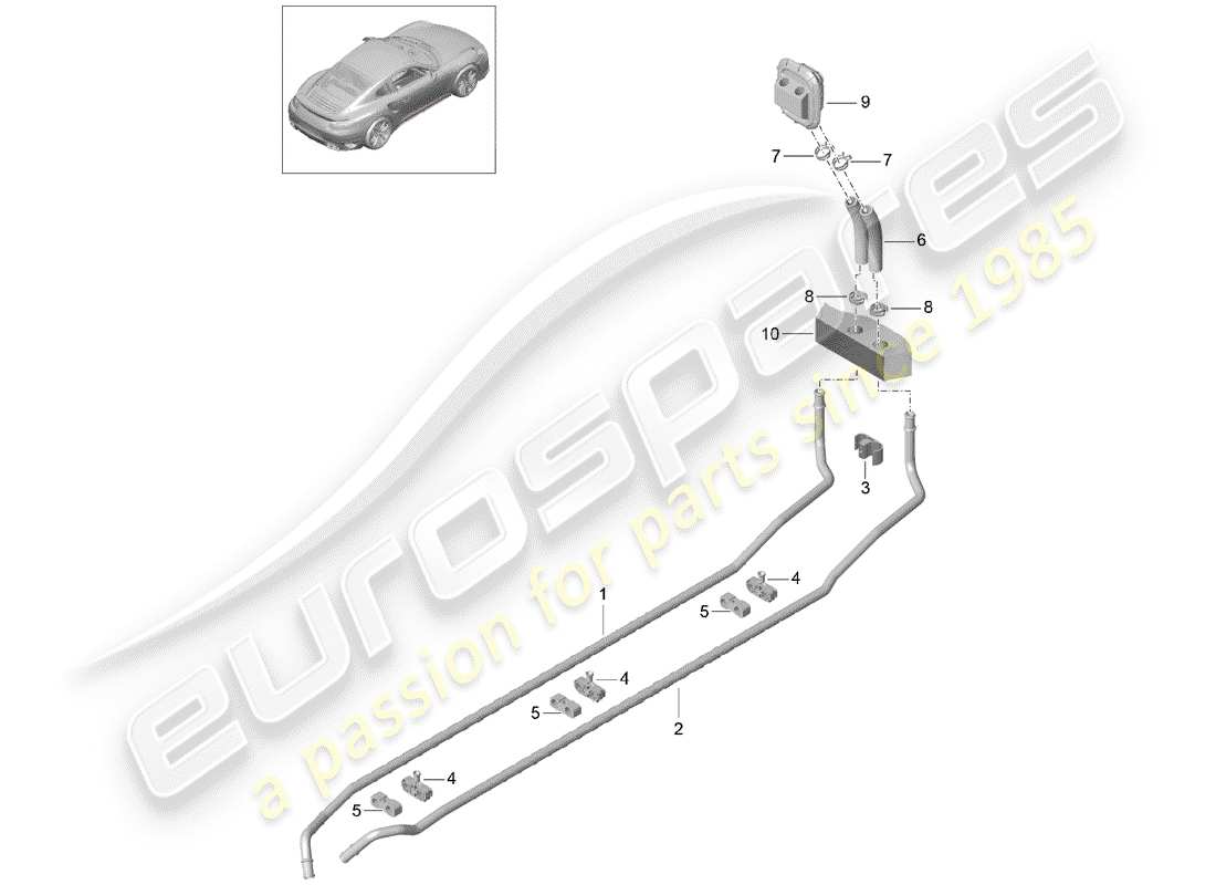 porsche 2014 (991-1 turbo) heater supply pipe return line part diagram