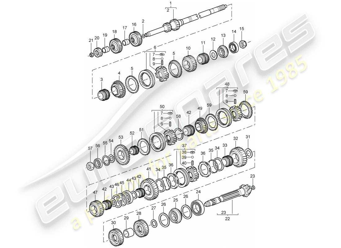 porsche 2009 (997-2 gt3) gears and shafts parts diagram