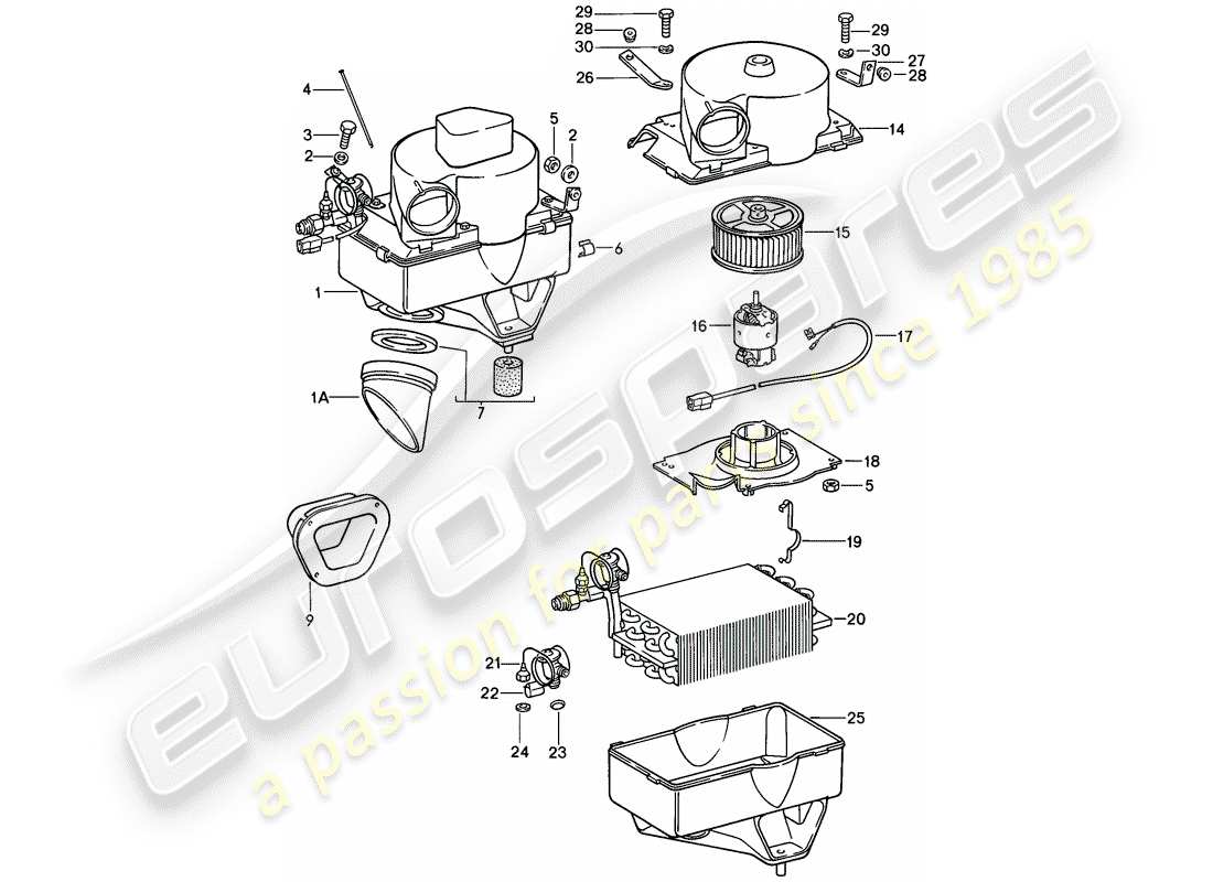 porsche 1988 (911) air conditioner - evaporator housing - single parts part diagram