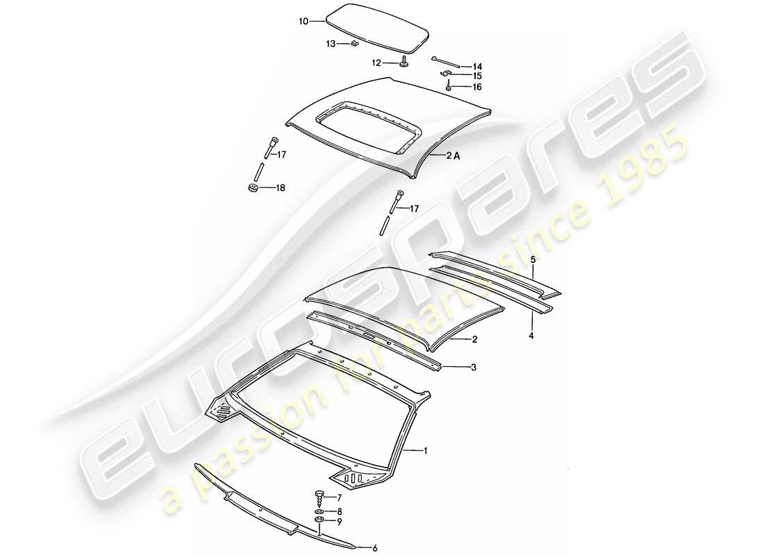 porsche 1989 (928) roof - cowl parts diagram