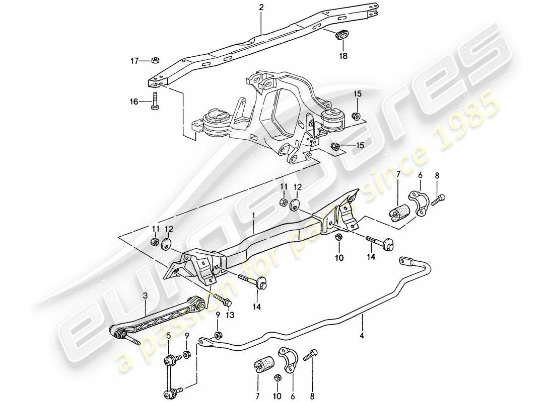 porsche 1997 (993) rear axle carrier - stabilizer part diagram