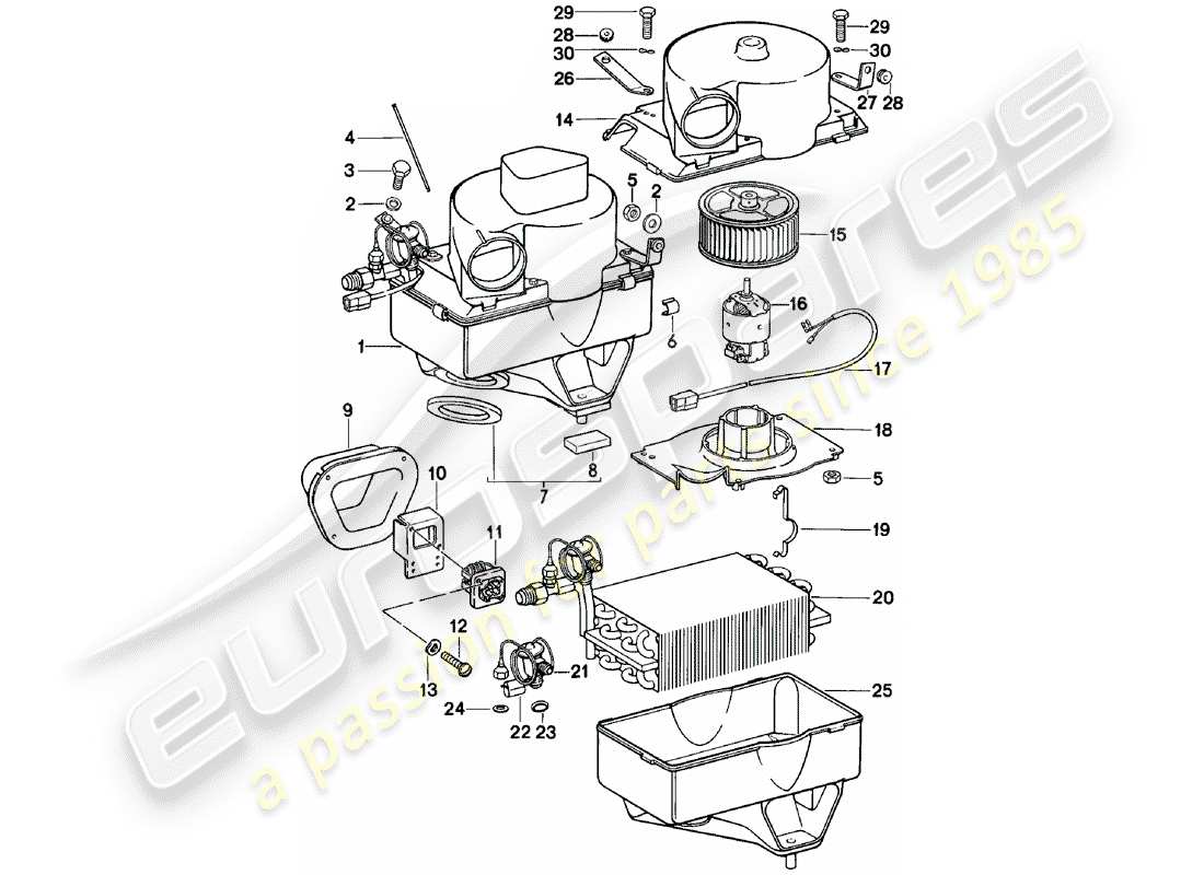 porsche 1979 (911) air conditioner - evaporator housing - single parts part diagram