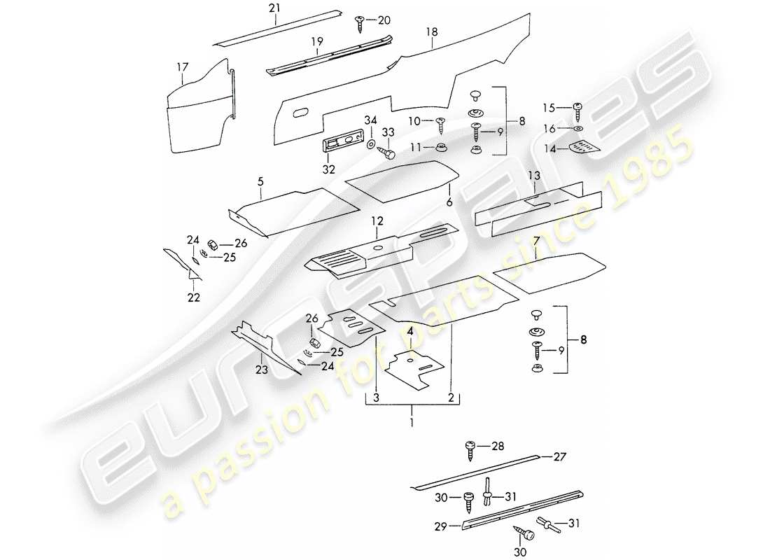 porsche 1969 (911/912) interior equipment part diagram