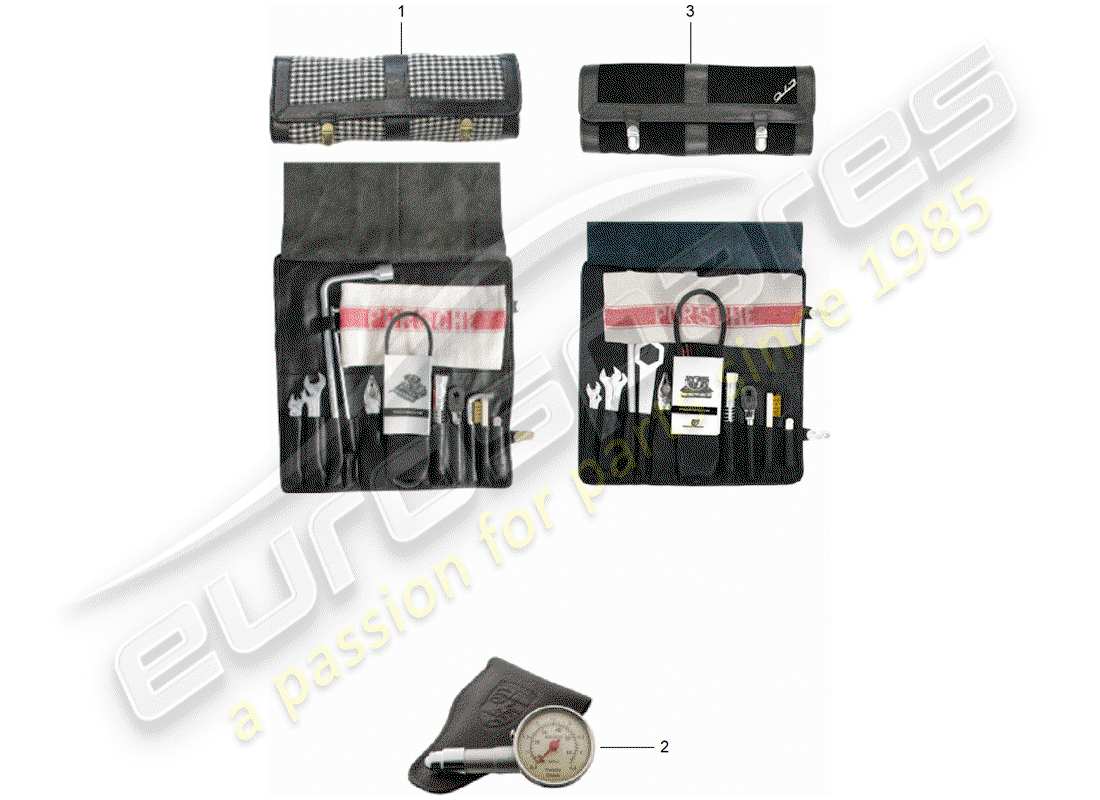 porsche 1967 (911/912) tool - jack - box with bulbs - first aid kit parts diagram