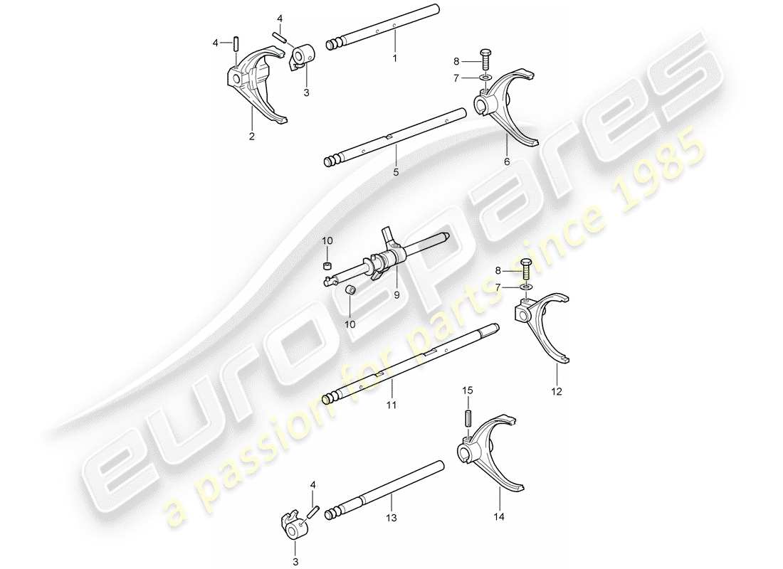 porsche 2010 (997-2 gt3) selector shaft parts diagram