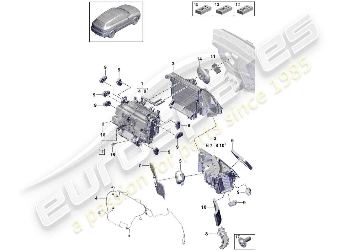 porsche 2020 (cayenne e3 9ya/9yb) air conditioning phev part diagram